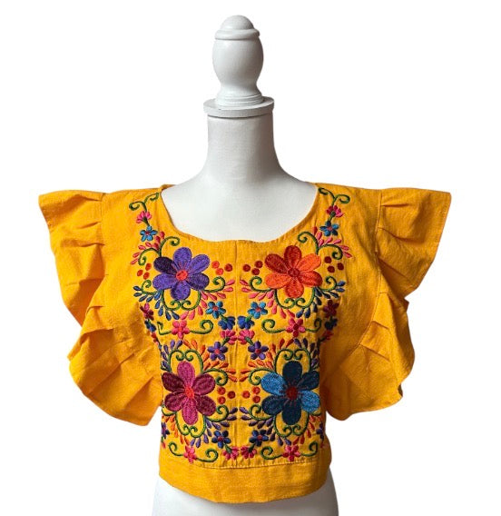 Blusa Artesanal Mexicana con Bordado Floral y Mangas Volantes | Mexican Hand-Embroidered Artisan Blouse