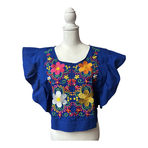 Blusa Artesanal Mexicana con Bordado Floral y Mangas Volantes | Mexican Hand-Embroidered Artisan Blouse