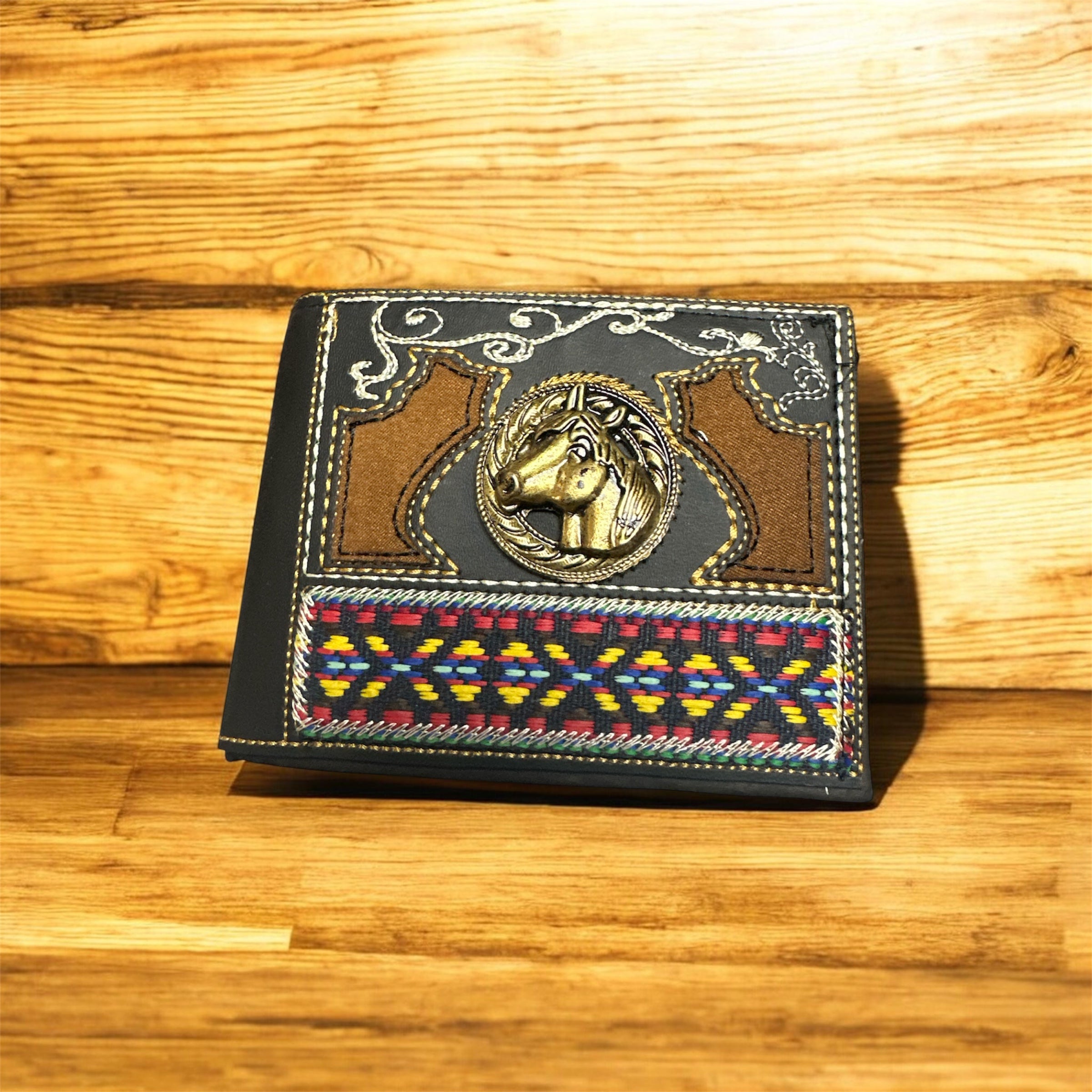 Cartera Artesanal Mexicana de Piel con Caballo / Mexican Leather Horse Wallet