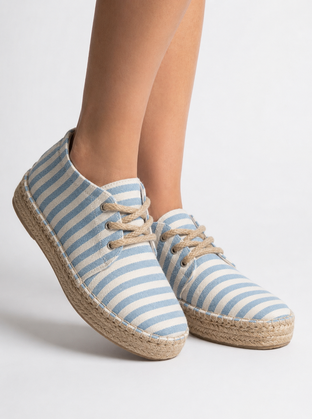 Alpargatas Altas Azul Rayado / Blue Striped High Espadrilles