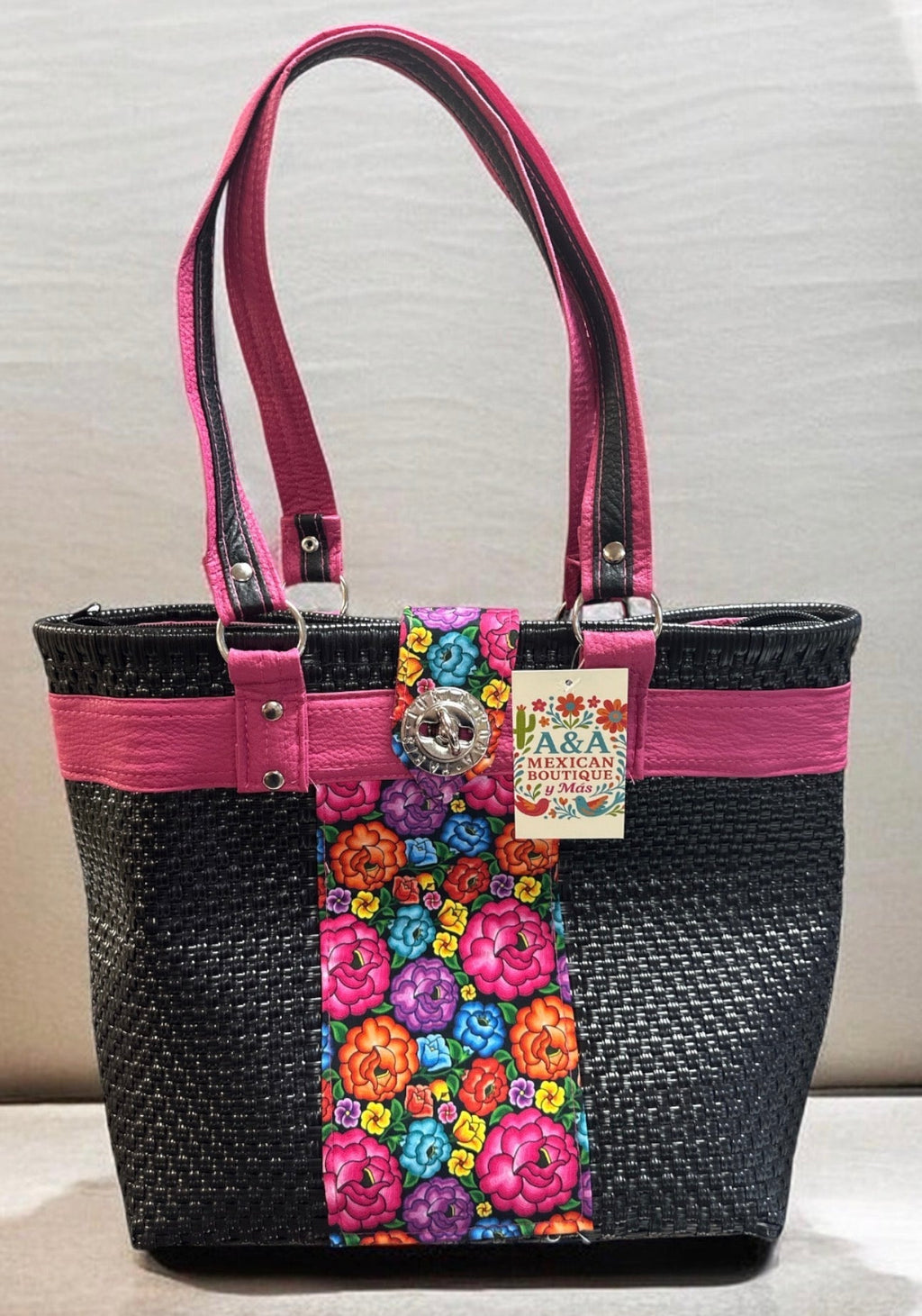 Mexican Artisan Woven Tote Bag with Floral Detail | Bolsa Artesanal Tejida con Detalle Floral