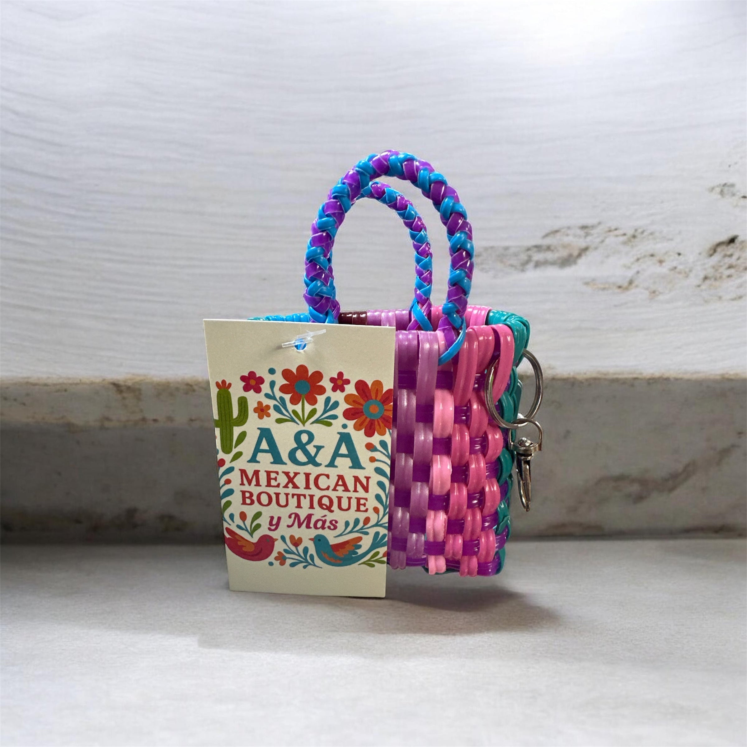 Llavero Bolsita Mercado Tejida / Woven Market Bag Keychain