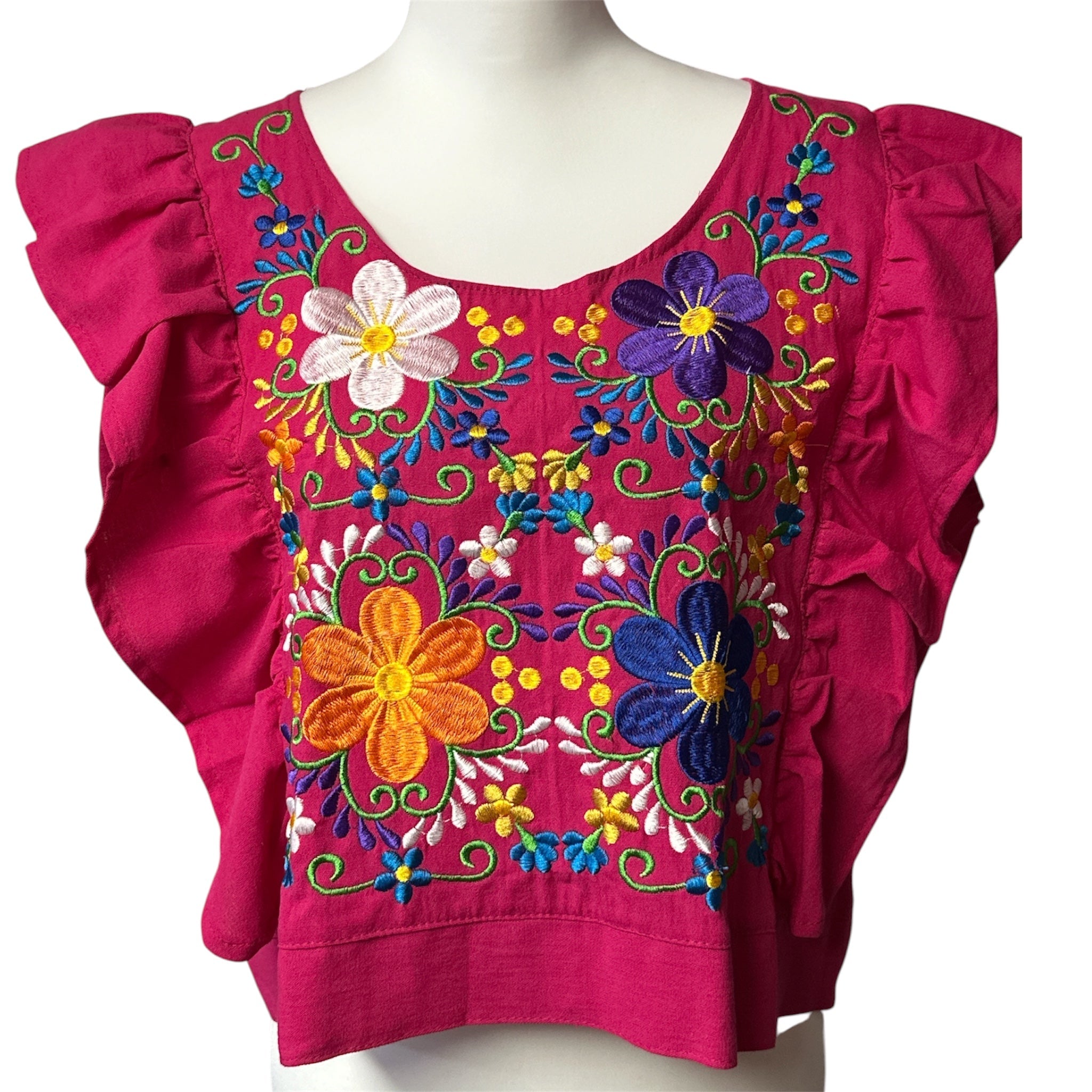Blusa Artesanal Mexicana con Bordado Floral y Mangas Volantes | Mexican Hand-Embroidered Artisan Blouse