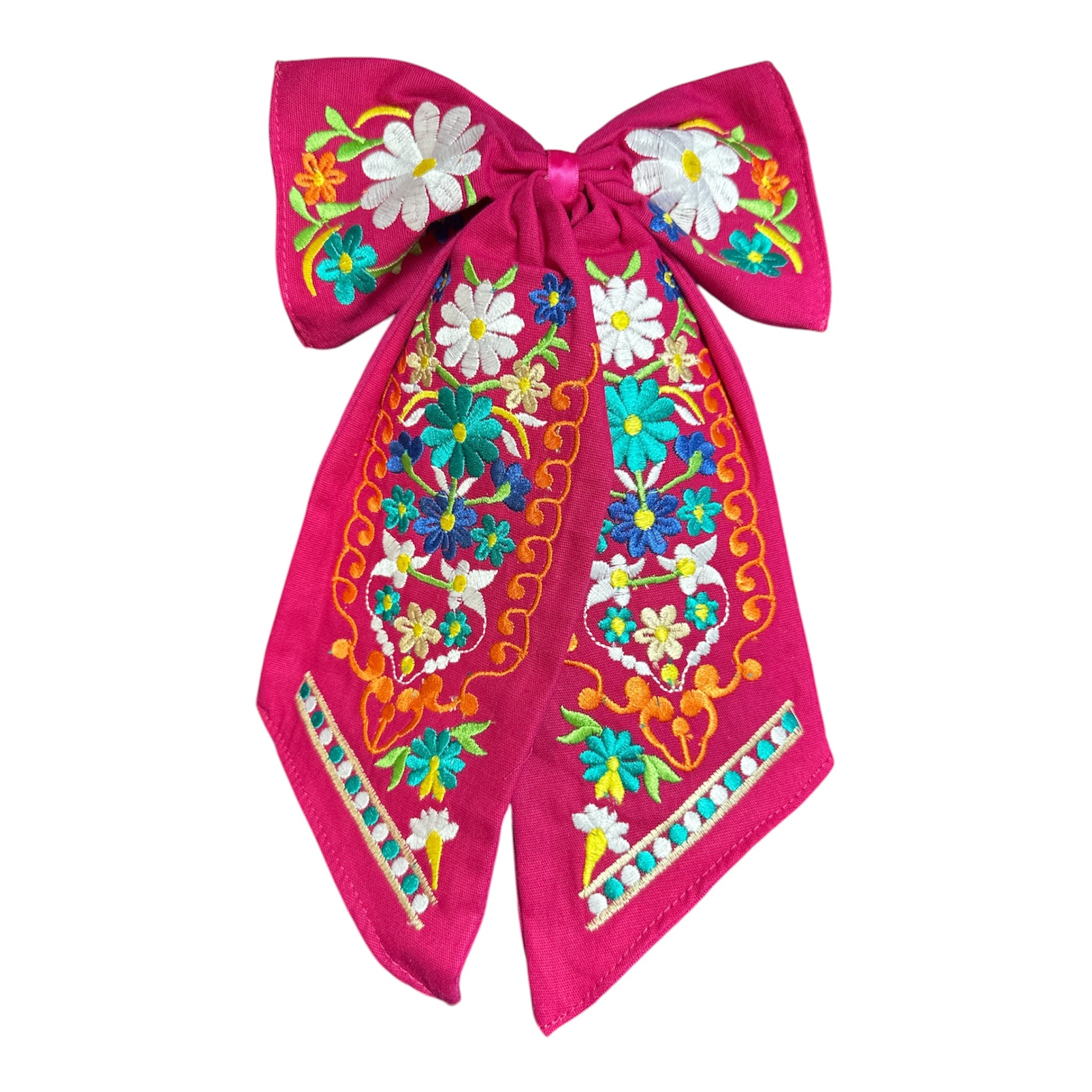 Moño Artesanal Bordado con Flores Mexicanas