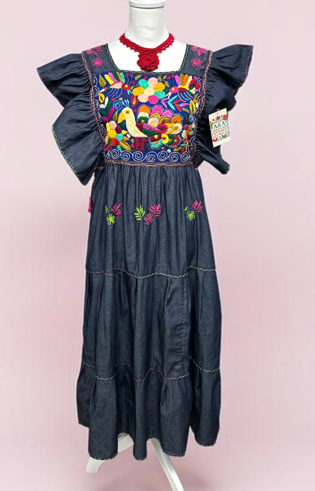 Vestido Mezclilla Bordado a Mano