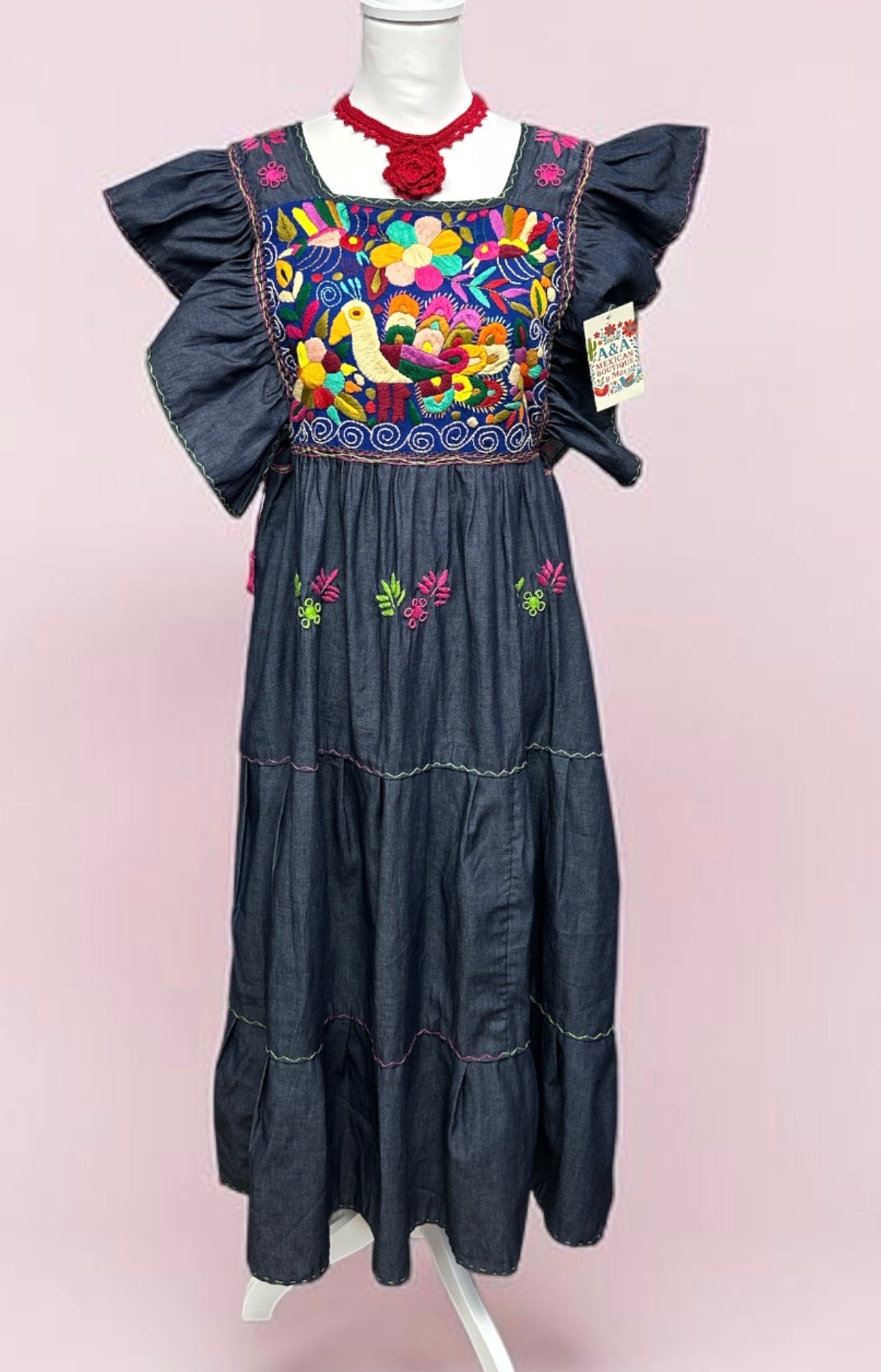 Vestido Mezclilla Bordado a Mano