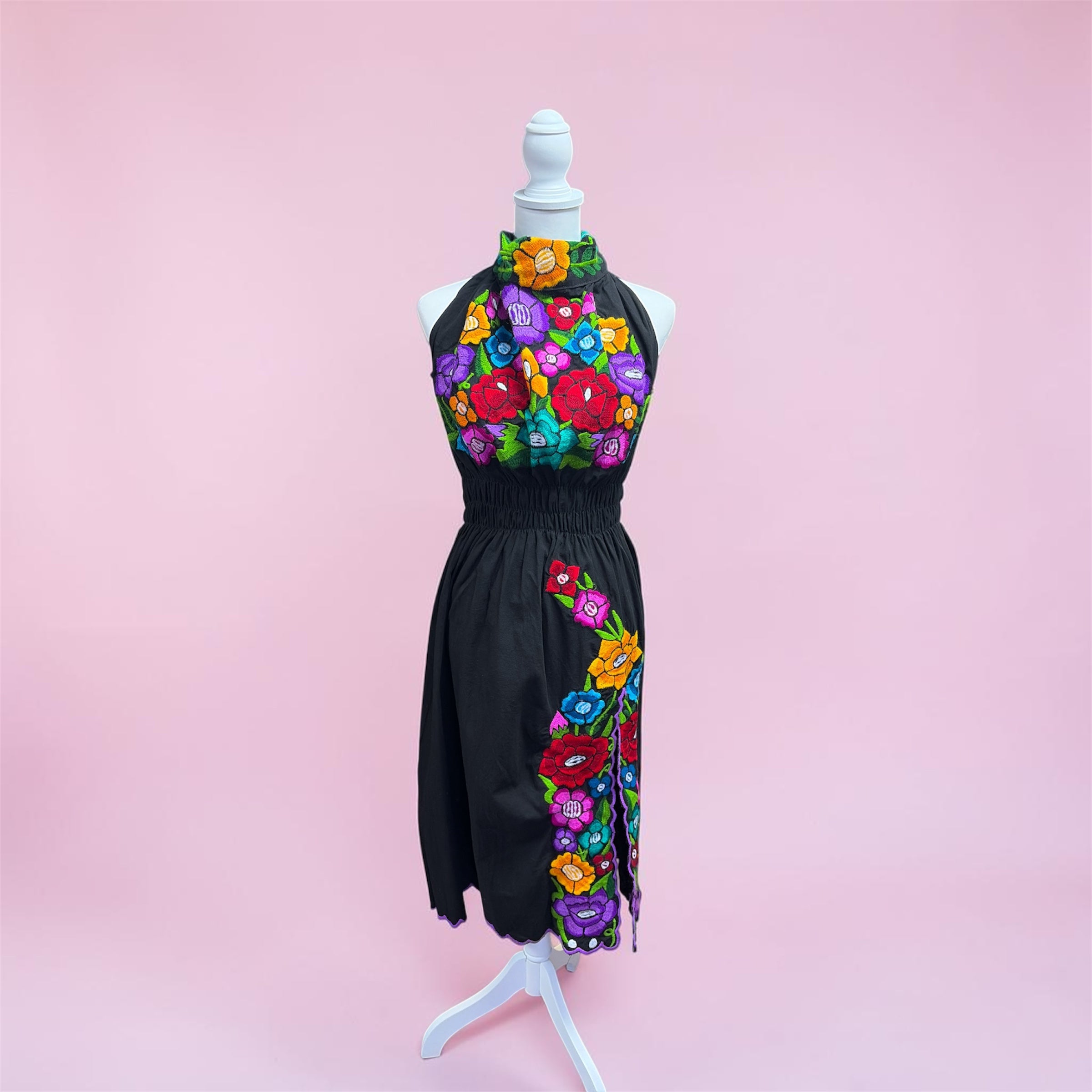 Vestido Manta de Cuello Alto / Mexican High-Neck Manta Slit Dress