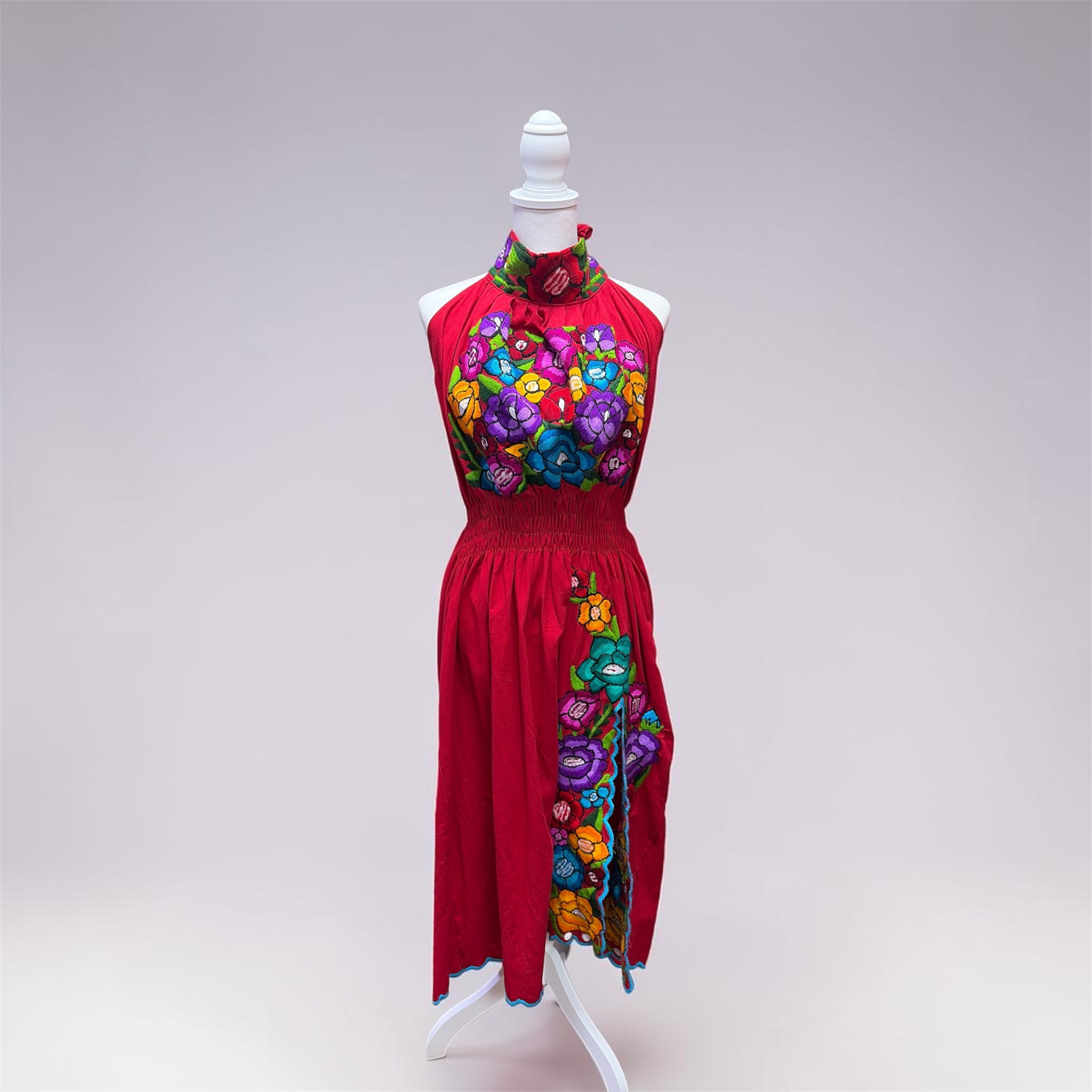 Vestido Manta de Cuello Alto / Mexican High-Neck Manta Slit Dress
