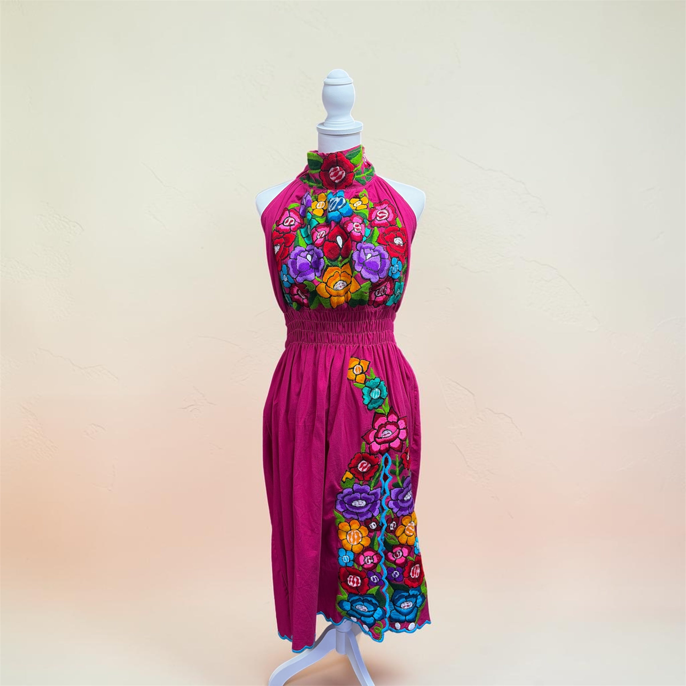 Vestido Manta de Cuello Alto / Mexican High-Neck Manta Slit Dress