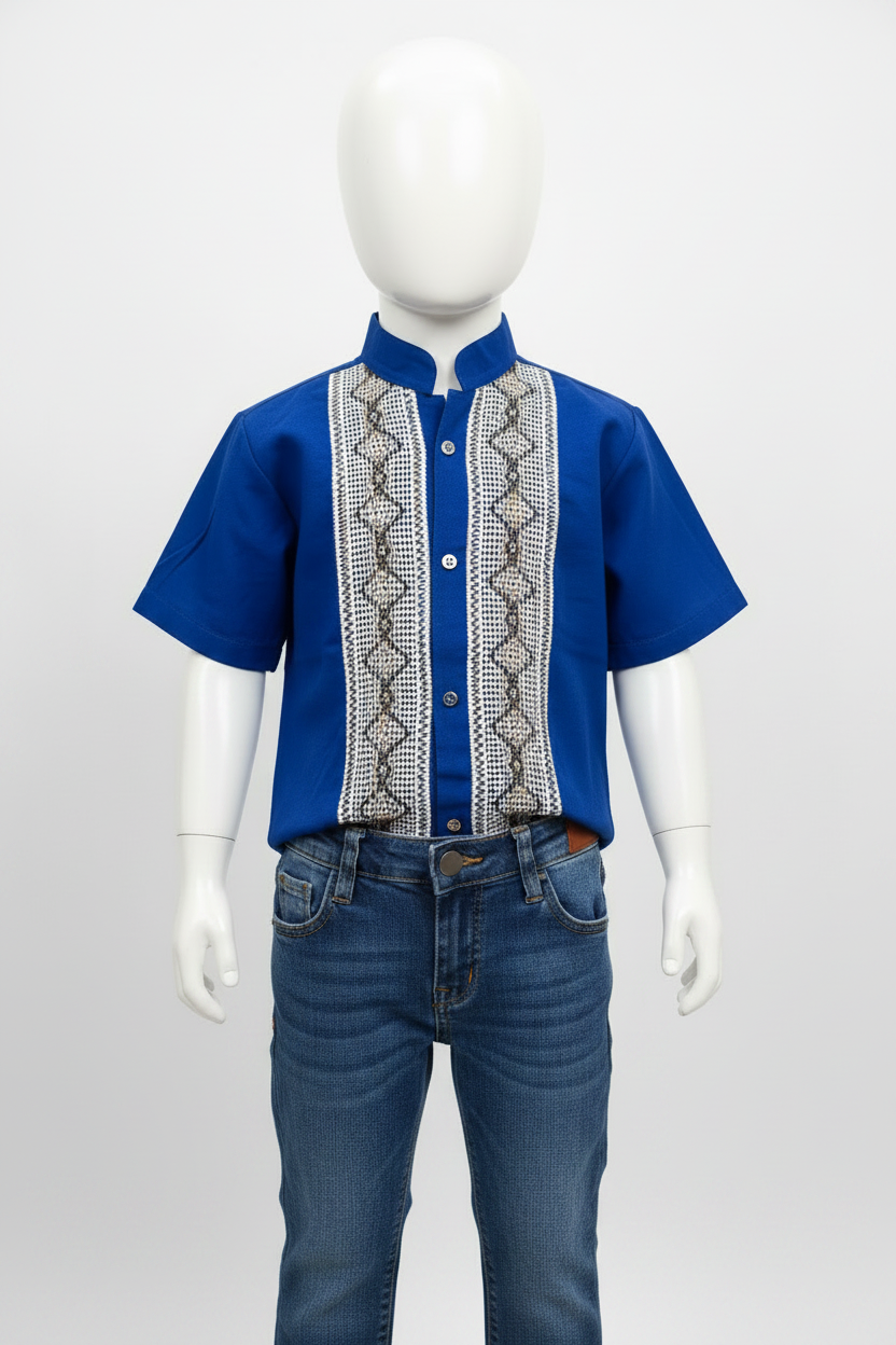Guayabera Azul Rey con mezclilla
