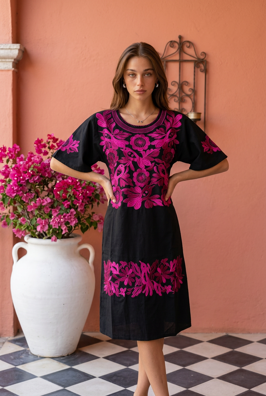 Vestido Colibries Negro - A&A Mexican Boutique