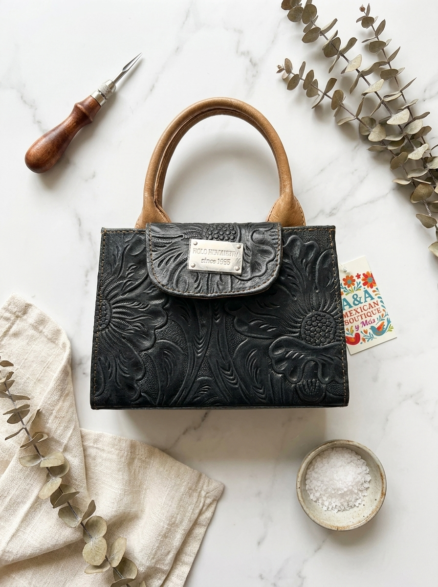 Bolsa Negra Pequeña de Piel - AI lifestyle photo
