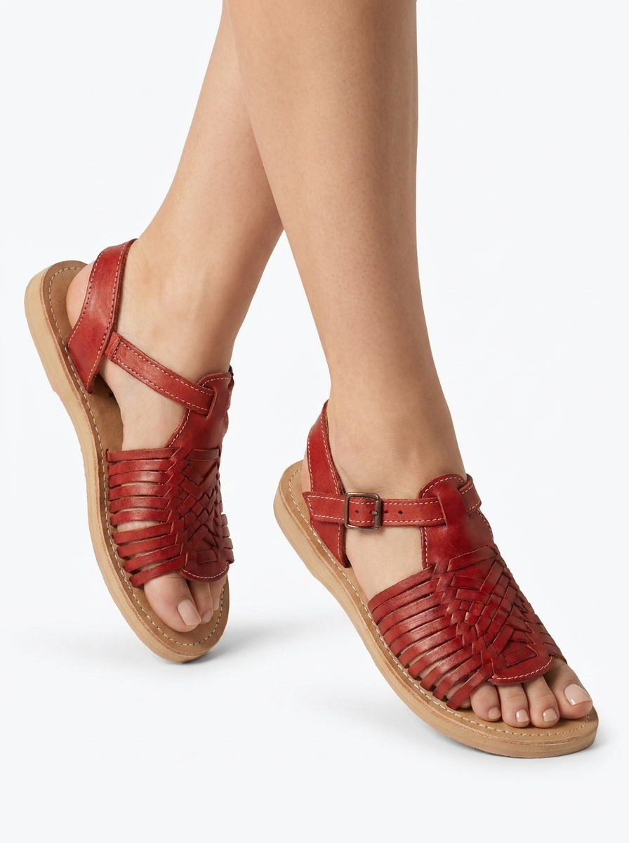Sandalia de Piel Rojo - AI lifestyle photo