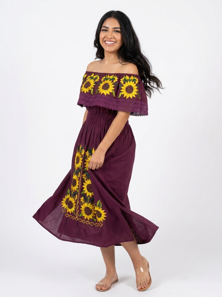 Mexican Sunflower Peasant Dress | A&A Mexican Boutique