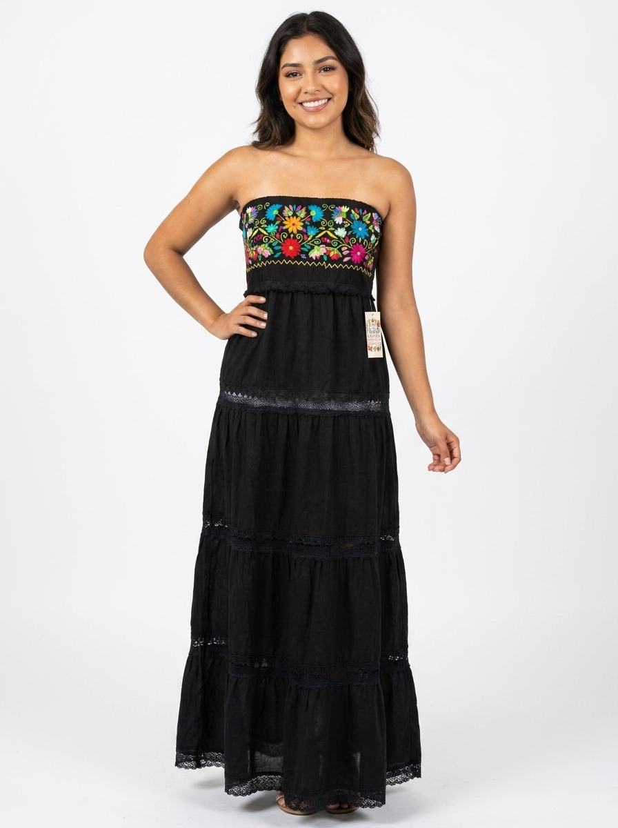 Mexican Strapless Peasant Dress | A&A Mexican Boutique