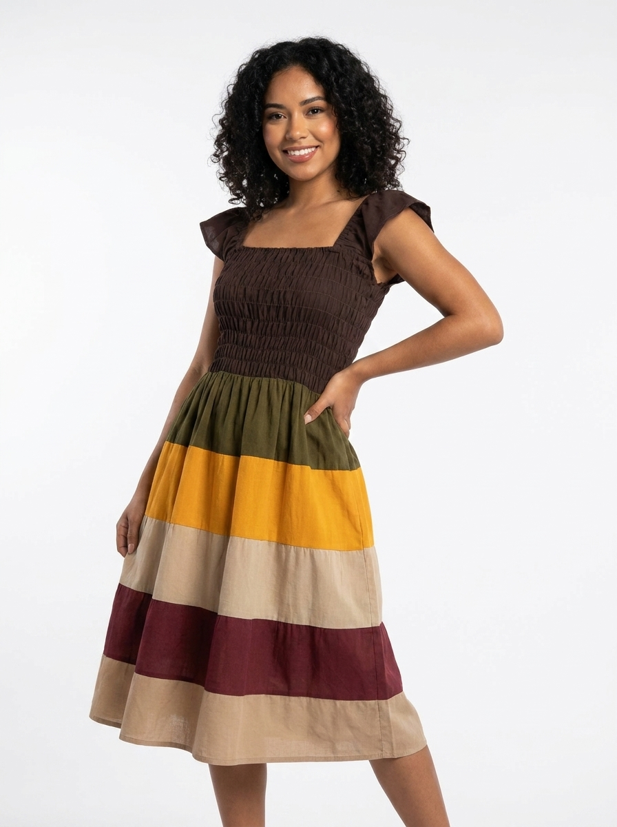 Mexican Striped Tiered Dress | A&A Mexican Boutique