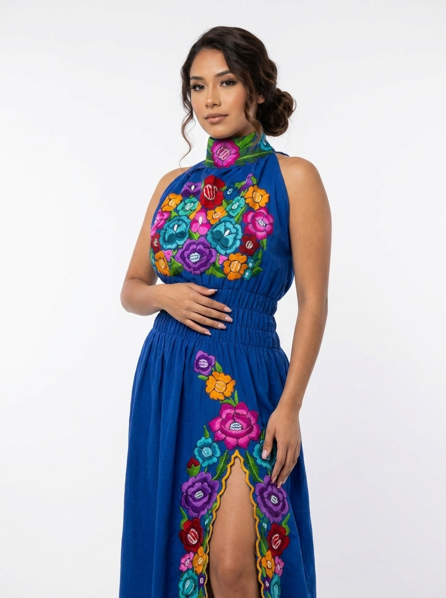 Mexican High-Neck Manta Slit Dress | A&A Mexican Boutique