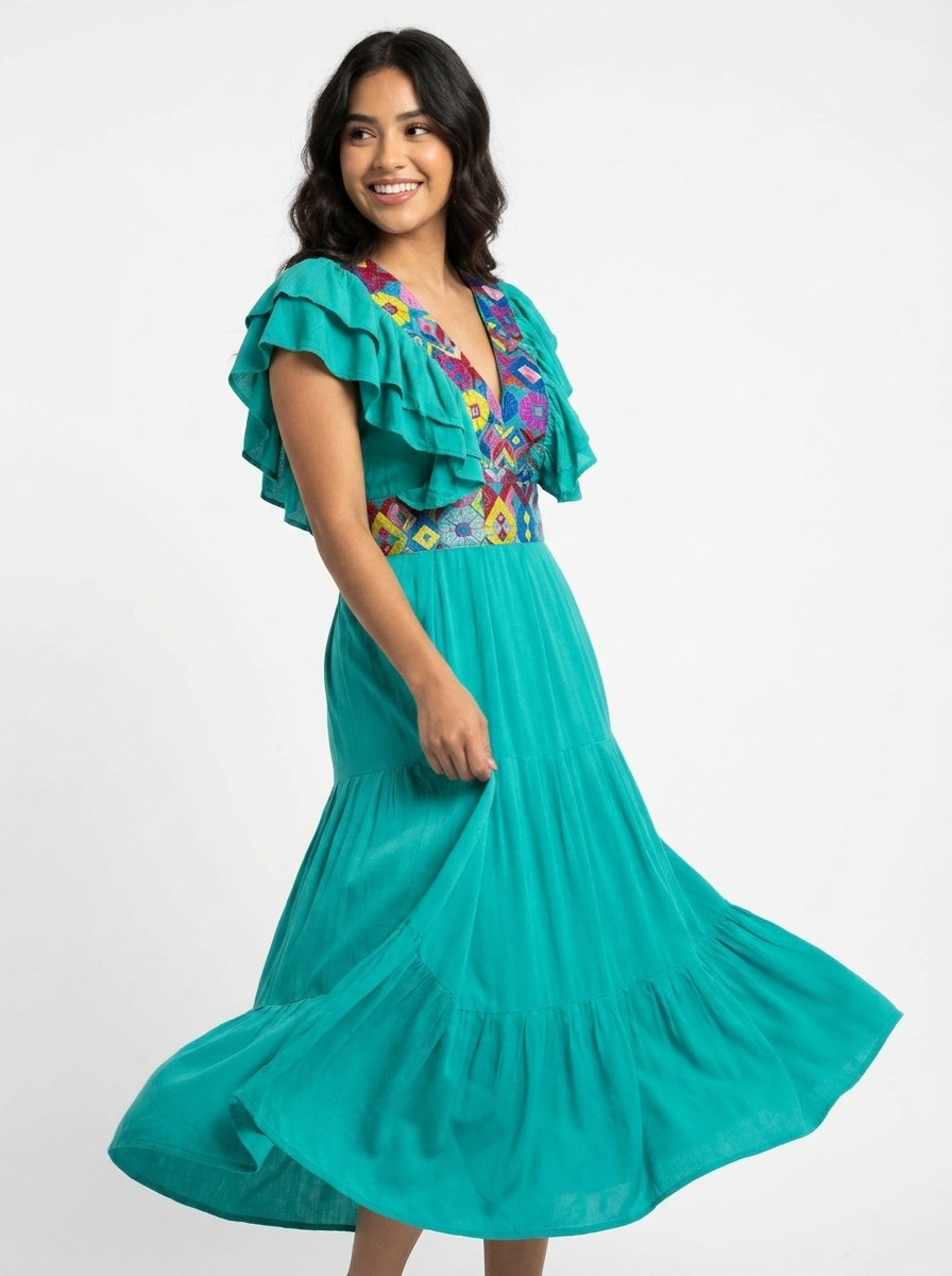 Mexican Flounce Sleeve Dress | A&A Mexican Boutique