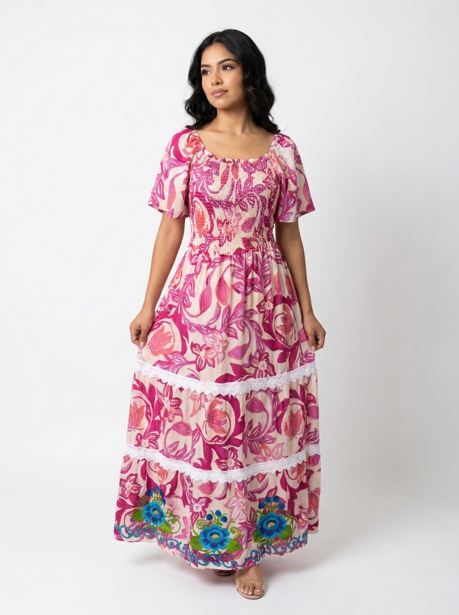 Mexican Floral Embroidered Dress | A&A Mexican Boutique