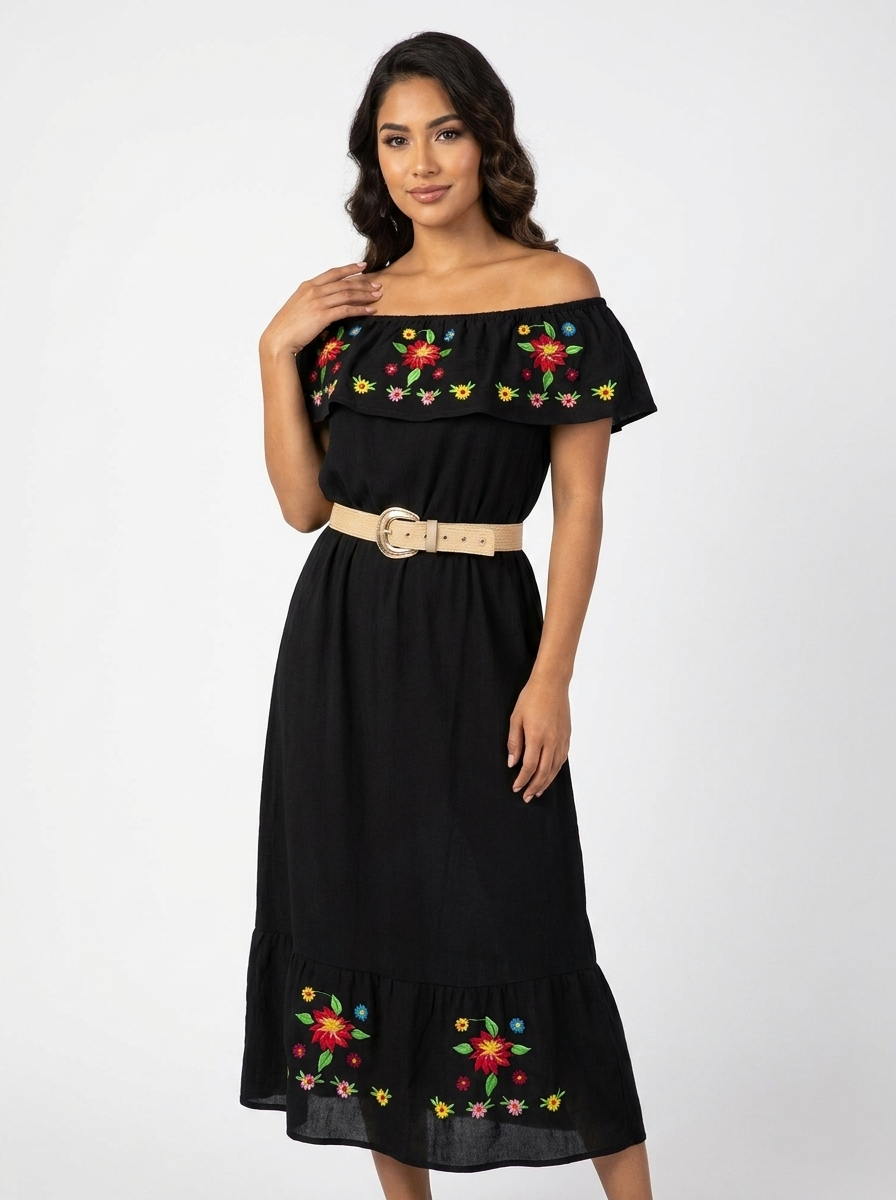 Mexican Laura Silk-Style Dress | A&A Mexican Boutique