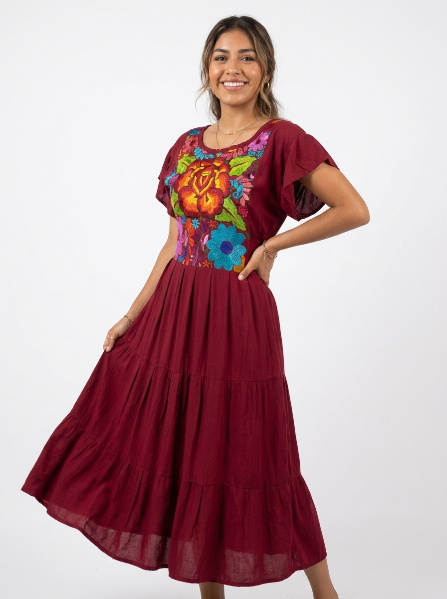 Mexican Floral Rayon Dress | A&A Mexican Boutique