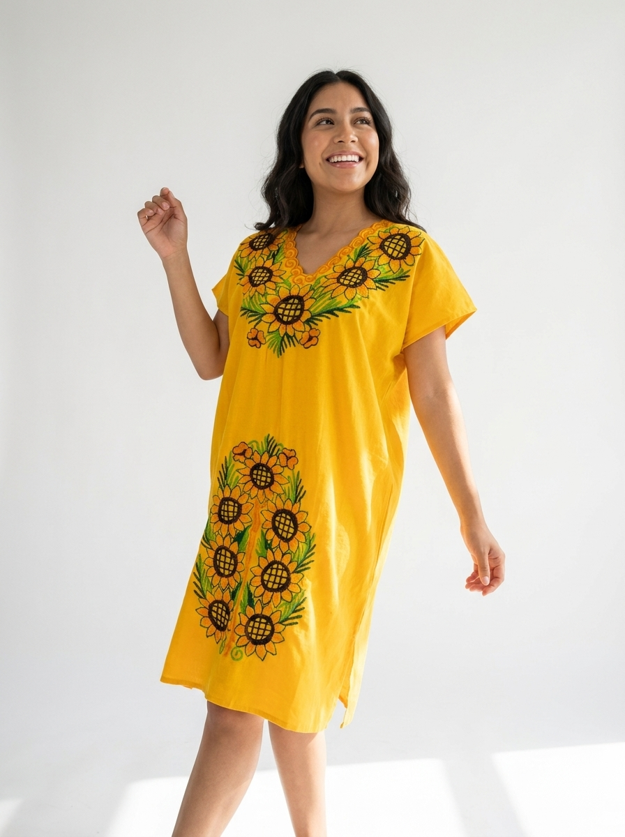 Mexican Sunflower Manta Dress | A&A Mexican Boutique