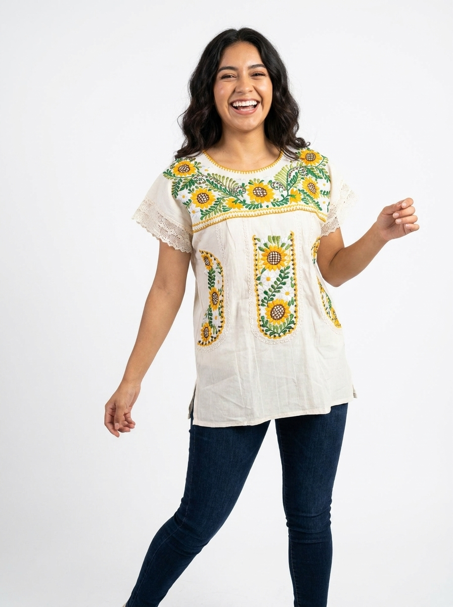 Mexican Sunflower Chanel Blouse | A&A Mexican Boutique