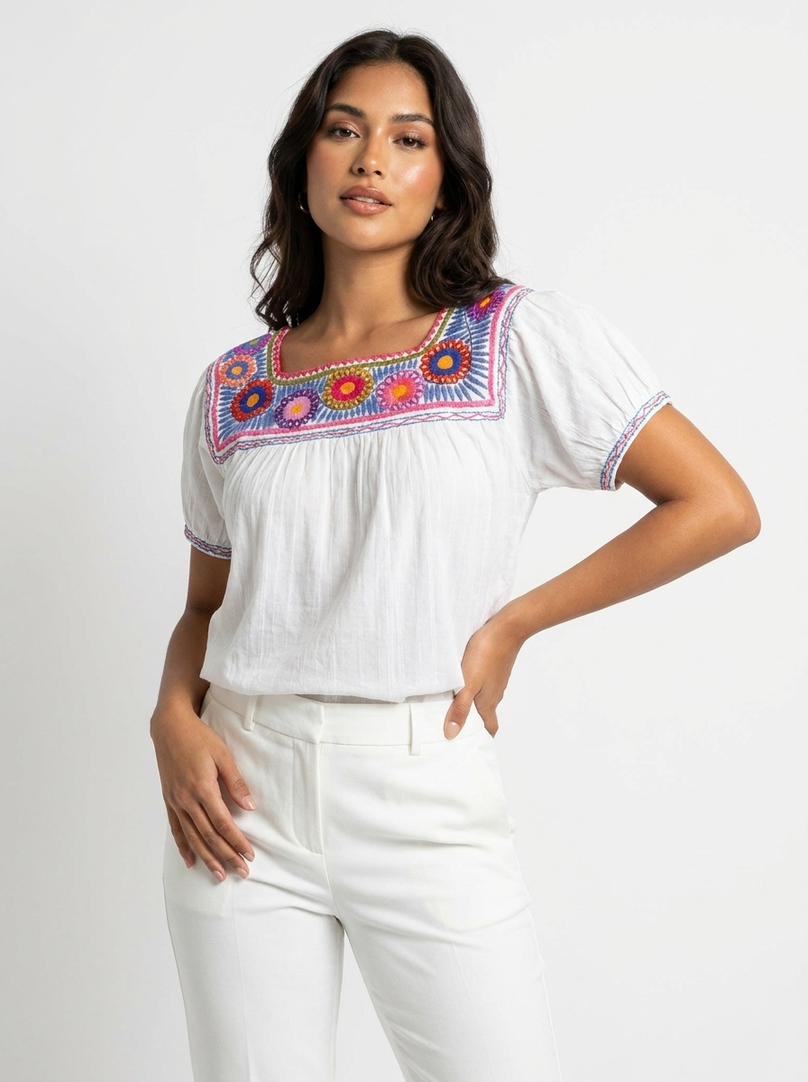 Mexican Embroidered Rococo Blouse | A&A Mexican Boutique